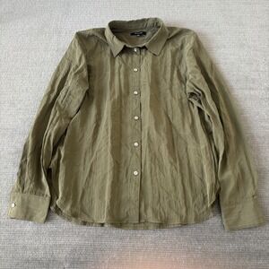 Madewell Crinkled Button Shirt Women L Olive Green Classic Capsule Business